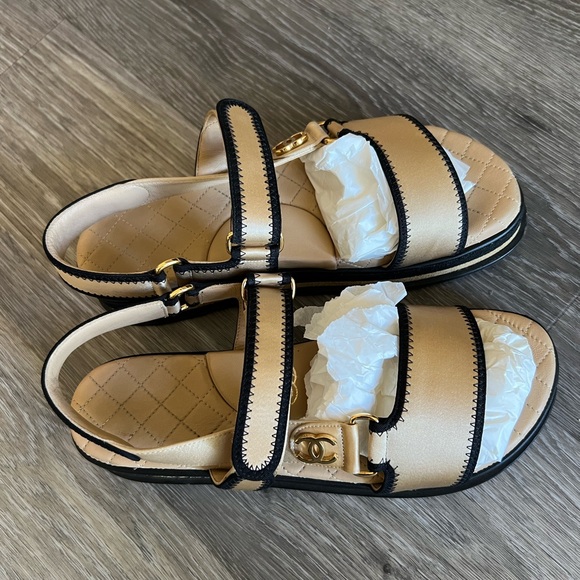 CHANEL Shoes - ✨CHANEL 100%Authentic  Beige and Black Quilted Sandals